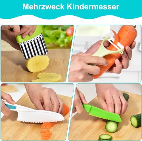 Kindermesser 5-teiliges Kinder Sicherheit Küchenmesser Set zum Schneiden Kochen von Obst oder Gemüse inklusive Kochmesser Obstmesser Schäler Geschenke für Kleinkinder Geburtstag Weinachten