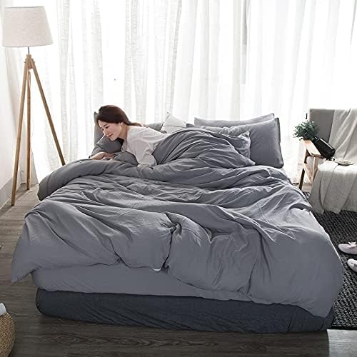 Duvet Cover Solid Color Bed Bag Single Four Piece Tail Bag With Cotton Washed Cotton Double Duvet Bedding Duvet Cover (Color : 11, Size : 1.8m 4pcs)
