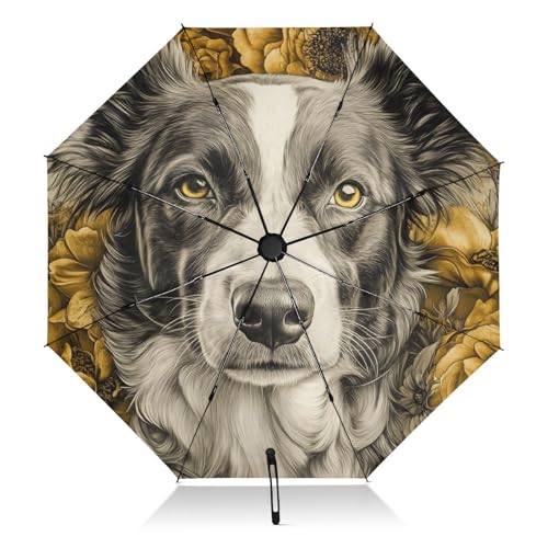 Parapluie de pluie coupe-vent anti-UV UPF 50+ avec motif Border Collie