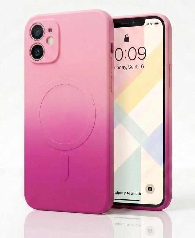 Image of amazon basics Gradient Mag-Safe Case for iPhone 11 | Soft Silicone Shockproof Cover with Camera Protection | Slim Lightweight Design | Smooth Touch & Durable - Light and Dark Pink