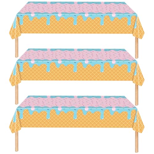 SpinLaLa 3-Piece 54 x 108 Inch Ice Cream Plastic Tablecloth – Disposable Waffle Cone and Sprinkles Rectangle Table Covers for Birthday Parties, Summer Events, and Ice Cream Theme Celebrations by SpinLaLa - Image 3