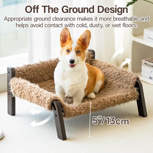 MEWOOFUN Elevated Cat & Dog Bed, Small Dog Sofa with Non-Slip Bottom, Cat Couch with Premium ABS Frame & Breathable Cover, Machine Washable Pet Bed for Indoor/Outdoor Use, Up to 44 Lbs (Plush Brown) - Image 6