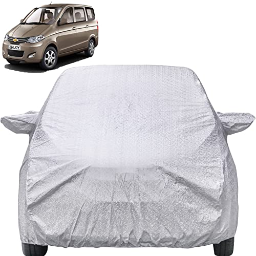 Image of Autofact Waterproof Car Body Cover Compatible with Chevrolet Enjoy with Mirror Pockets (Shinning Silver)