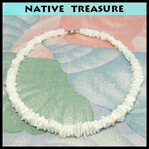 Native Treasure - 19 Inch Good Karma Rugged Surfer Tropical Beach White Rose Clam Chips Puka Shell Necklace #TOP3