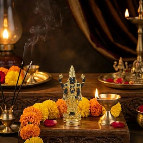 Image of S2S Gold Plated Premium Balaji Statue for Car Dashboard, Pooja Room & Home Decoration | Decorative Idol for Gifting & Spiritual Decor