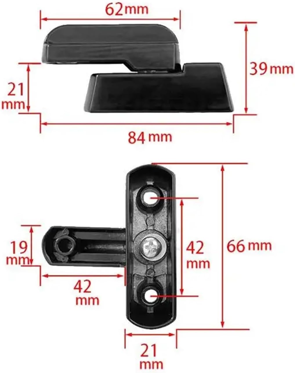 Plastic Steel Aluminium Alloy T-Lock, Flat Open Doors and Windows Locks Replacement SecurityWindow Door Sash Lock Safety(White)