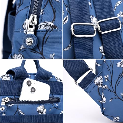 Image of Tanweibago Mini Nylon Women Backpacks,11L Small Ladies backpacks Casual Lightweight Women Shopping Travel Daypack (A-White Navy)