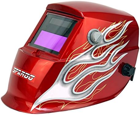 Spargo Auto Darkening Welding Cutting Helmet Mask Eyes Protection Solar Powered Gas Mig Tig Arc Welder Black with Grinding Function Red Flames Design by Spargo