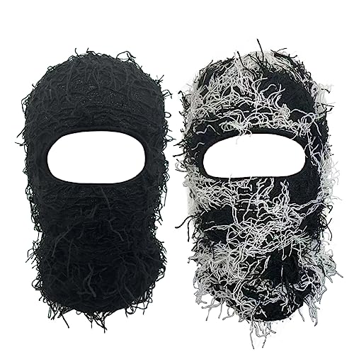2 Pieces Distressed Balaclava Trending Ski Masks Wind Proof Winter Premium One Size Yeat Shiesty Distress Mask Beanie Cap