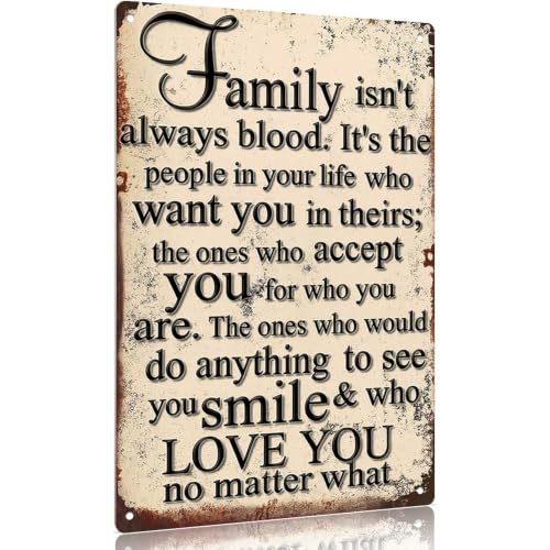 Aluminum 8X12in Sign Vintage Family Quote Wall Decor Rustic Style Metal Home Bedroom Living Room Decorative Plaque Inspirational Non Blood Relationship Message