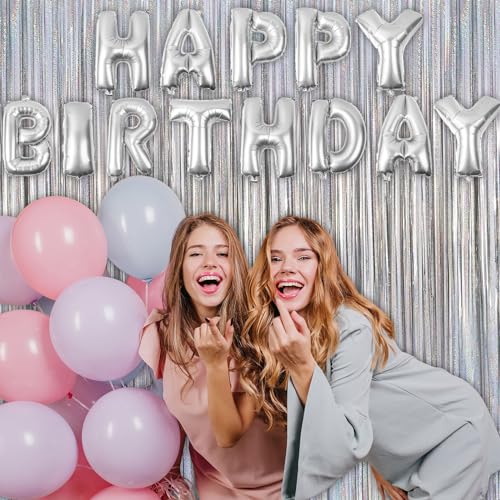 Image of 2 Pack Fringe Curtains Backdrops, Foil Fringe Curtains, Door Streamers for Birthday Wedding Bridal Shower Holiday Graduation Party Decorations, Photo Booth Backdrops, Glitter Silver