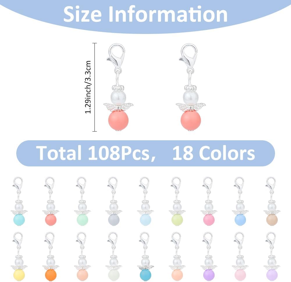 SUPERFINDINGS 108Pcs 18 Colors Angel Wing Clip On Charms Fairy Colorful Pearl Beads Dangle Pendants with Lobster Clasps Zipper Pulls for DIY Jewelry Making Findings Crafts Supplies Baby Shower Favor - Image 2