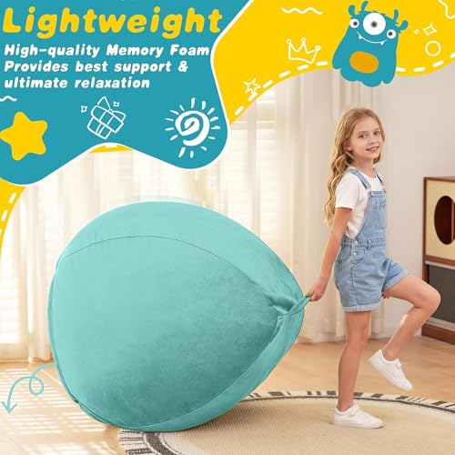 Image of HABUTWAY 2FT Bean Bag Chair, 2' Beanbags Small Bean Bag Chairs with Filling, Teardrop Bean Bag Chair Luxurious Velvet Ultra Soft Fur with Removable Cover (Aqua Ombre)
