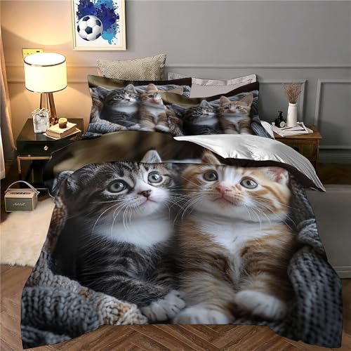 Housse de Couette Chatons Lit Garçon Décoration Chambre Animaux Compagnie 3D - 6