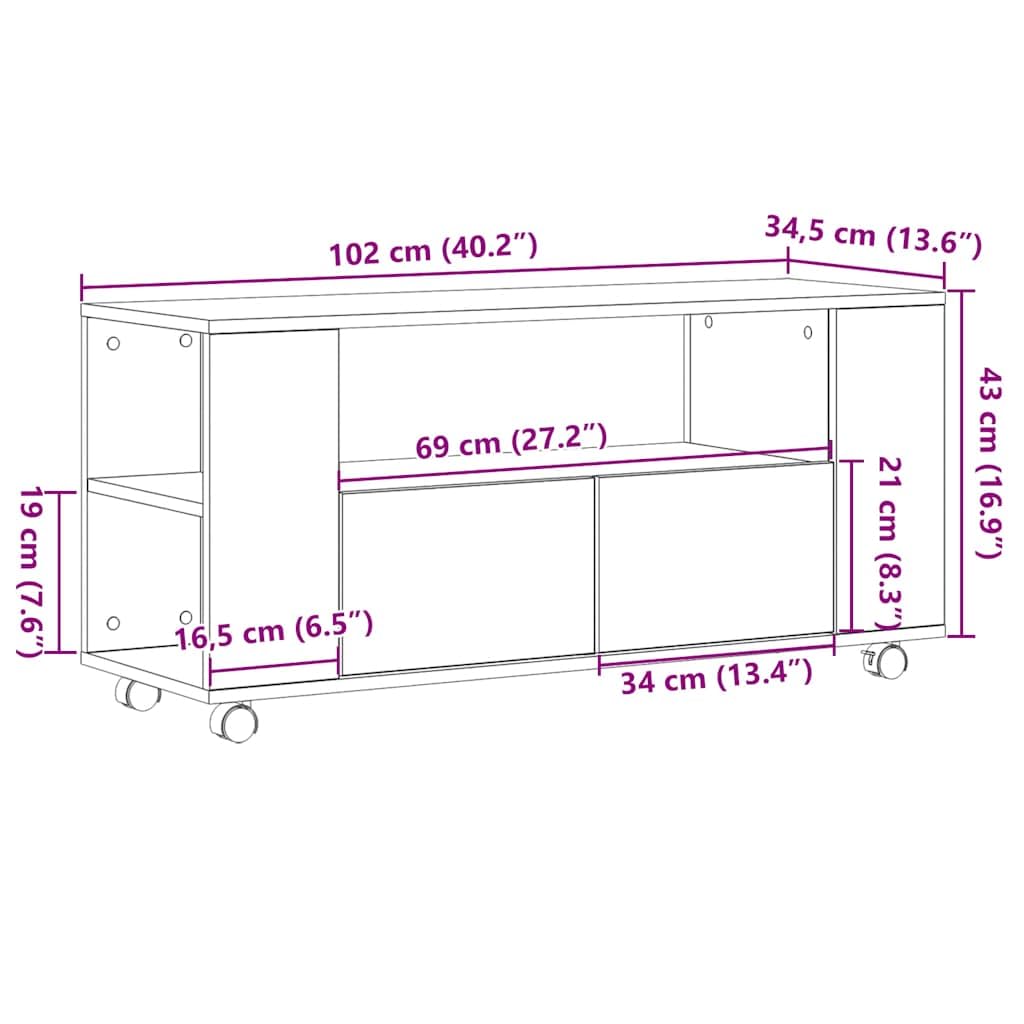vidaXL Mueble para TV Madera de ingeniería Roble Sonoma 102x34,5x43 cm, Soporte de TV, Armario Auxiliar, Armario para Equipos de música, Armario de TV