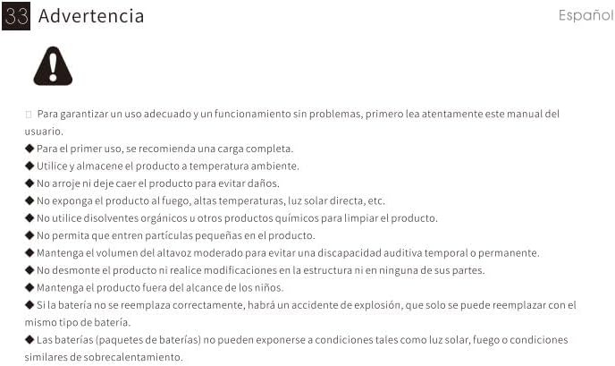 Spanish warning label for MIFA WildRod Speaker