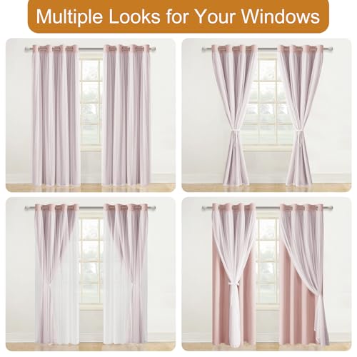 Image of DWCN Pink Blackout Curtains with Sheer Overlay with Tiebacks 84 Inch Long