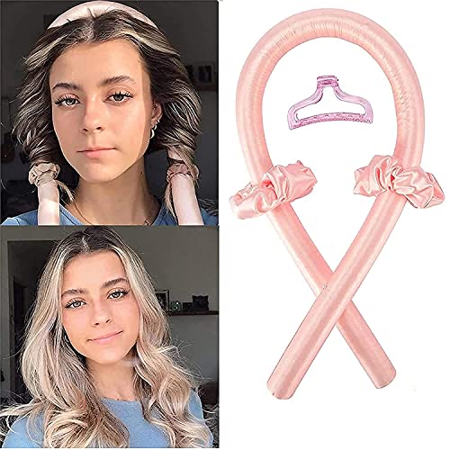 BFORM Heatless Hair Curlers, No Heat Silk Curls Rod Headband for Long Hair Overnight, Soft Foam Hair Rollers with Clip and Curling Ribbon, DIY Hair Styling Tools to Make Hair Soft and Shiny (Pink)