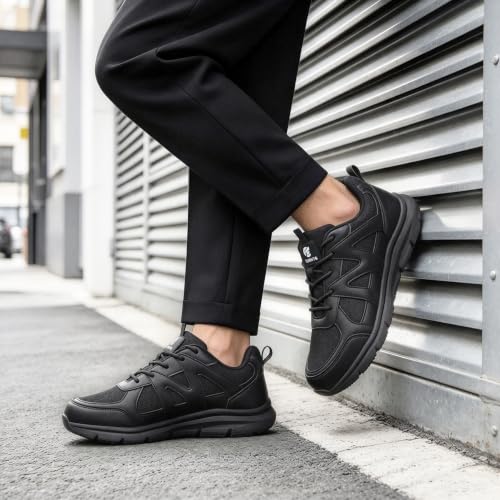 CUMNTQ Non Slip Work Shoes Breathable Kitchen Chef, Black Men 9/Women 10.5 | Comfortable Slip Resistant Work Shoes, Oil & Water Resistant Easy to Clean, Lightweight Sneakers for Food Service Restaurant - image 3