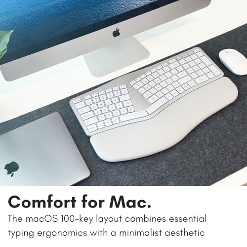 Macally Bluetooth Ergonomic Keyboard, Wireless Split Keyboard, Carpal Tunnel Comfort, Ergo Rechargeable Split Wrist Key Board - Backlit Apple 100 Key Layout for MacBook Pro/Air, iMac