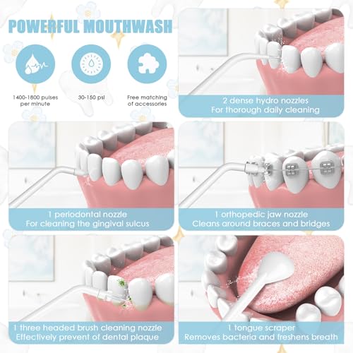 Irrigador Bucal Portatil con Depósito de Agua de 350 ml Irrigador Dental Portatil con 5 Modos y 5 Boquillas Resistencia al Agua IPX7 para la Limpieza y el Cuidado Dental, para uso en Casa y de Viaje - imagen 4