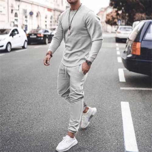 Mens Fall Tracksuit Crewneck Long Sleeve Pullover Shirts Stretchy Sweatpants Workout Sweatsuits 2 Piece Sets Jogging2