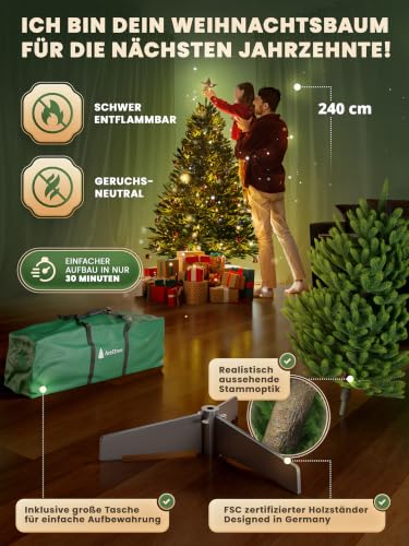 ArtiTree Künstlicher Weihnachtsbaum mit Beleuchtung 240 cm – Nordfichte – Ansicht 2