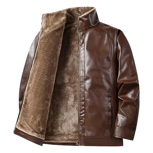 Generisch Chaqueta de cuero para hombre con forro de invierno: chaqueta de piel sintética cálida chaqueta de moto con cuello alto, chaqueta de motorista de gran tamaño, chaqueta de invierno cómoda