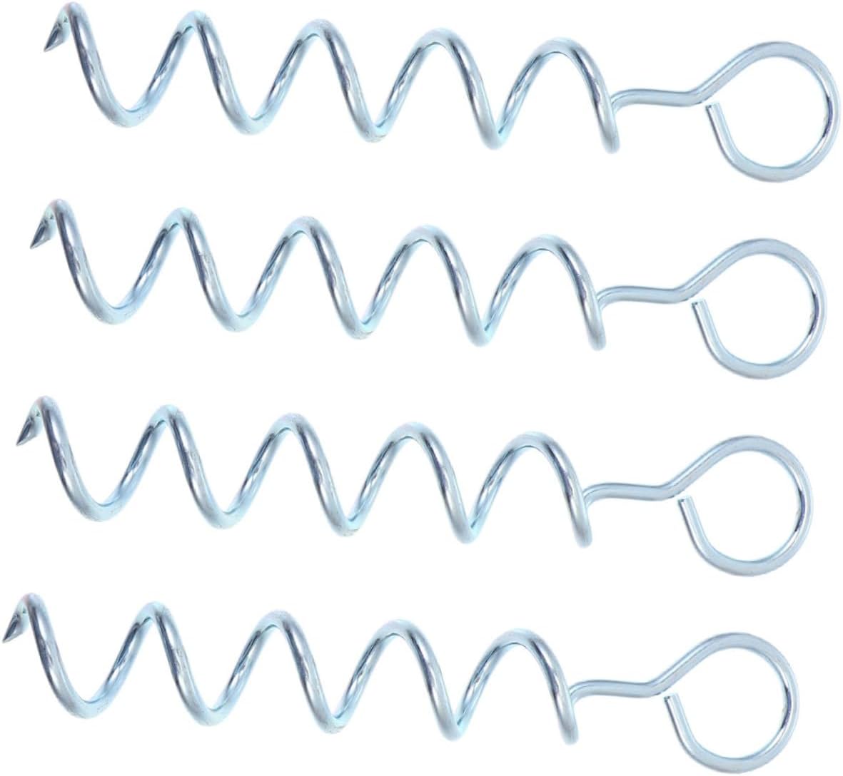 POPETPOP 4pcs Heavy Duty Camping Tent Stakes Iron Spiral Ground Anchors with Spring for Lawn, Outdoor Tents, Shelters, and Pet Securing