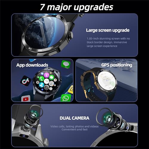 4G Smartwatch, 1, 85 Zoll runder Bildschirm mit HD Dual- Kamera, Videoanrufe, GPS- Positionierung, Gesundheitsüberwachung, Download Apps für Android-2
