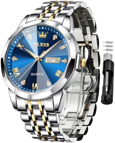 OLEVS Men's Stainless Steel Watch, Big Face Easy to Read Analog W...