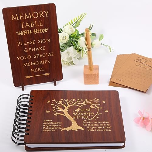 Wooden Funeral Guest Book Set for Memorial Service Celebration of Life Party Decorations in Loving Memory Guest Register Book with Pen& Stand, Included Table Sign,Share a Memory Cards and Box(Tree) - Thumbnail 7