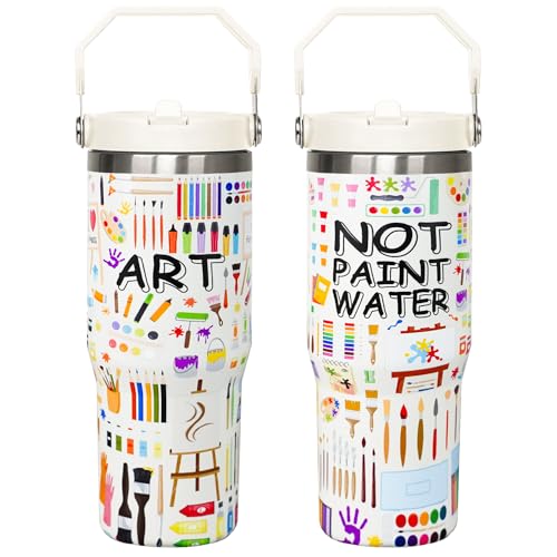 sxmluedn Art Teacher Gifts 30 Oz Art Teachers Insulated Tumbler Cup Teacher Appreciation Gifts For Women Men Travel Mug With Straw And Handle