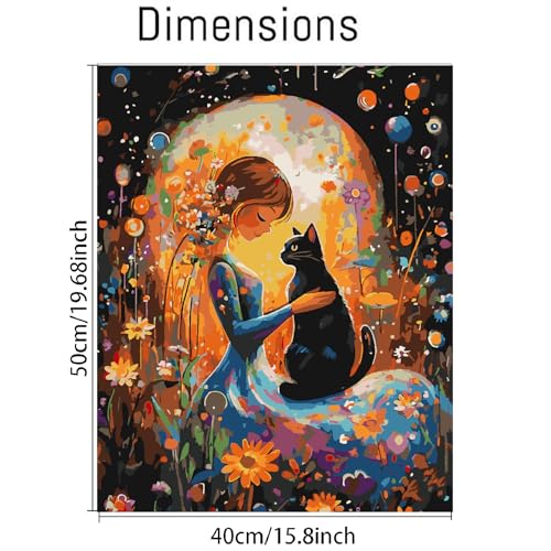 Image of Clendo DIY Paint by Numbers Kit for Adults Beginners, Cat and Moon Adult Paint by Numbers on Canvas, Acrylic Painting Crafts for Home Decor (16x20inch)