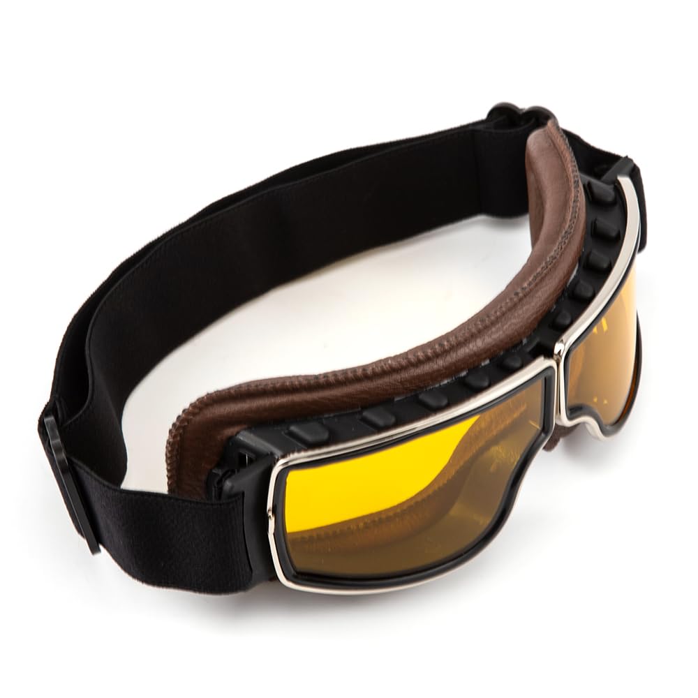Lunettes de moto vintage aviateur rétro Cuir PU Lunettes pliables et coupe-vent pour hommes et femmes