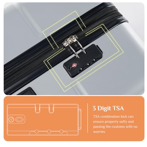 Image of Sweetcrispy 3 Piece Luggage Set, ABS Hard Shell Carry On Suitcase with Smooth Spinner Wheels and TSA Lock, Lightweight Rolling Travel Luggage 20 /24 /28 Inch for Travel Business Vacation, Light Grey