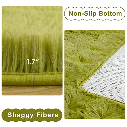 Ompaa Fluffy Area Rugs, Super Soft Shaggy Rug Fuzzy Long Fur Carpets For Bedroom Living Room Decor, 5 X 8 Feet Green #TOP1