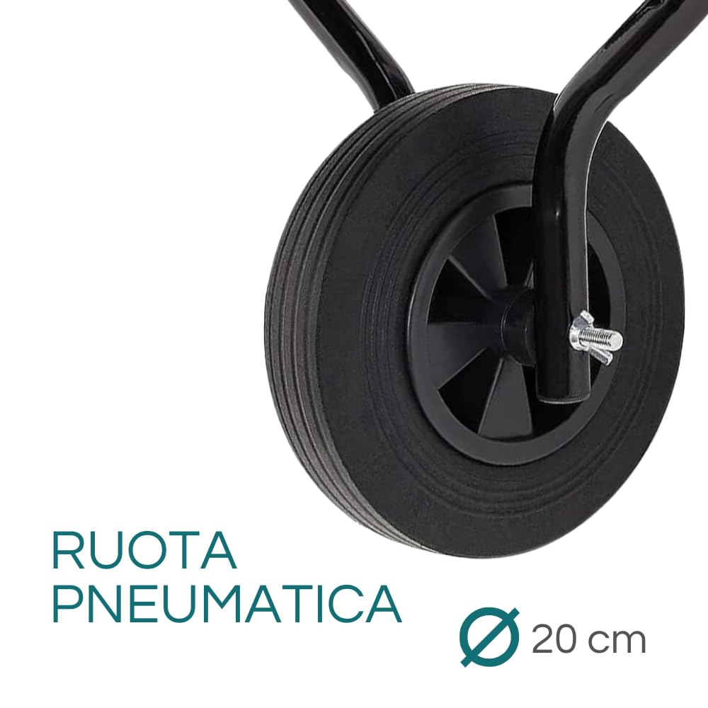 Virsus Carriola Pieghevole capacità 70 Litri 45 kg, Carrello da giardino struttura acciaio, sacca in tessuto, ruota diametro 20cm, ideale per il trasporto di legno, rifiuti da giardino, foglie - (F)