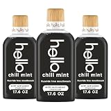 Hello Chill Mint Alcohol Free Mouthwash with Activated Charcoal, 17.6 Fl Oz, Fluoride Free Mouthwash with Farm Grown Mint and Coconut Oil, Vegan, Minty Oral Rinse (Pack of 3)