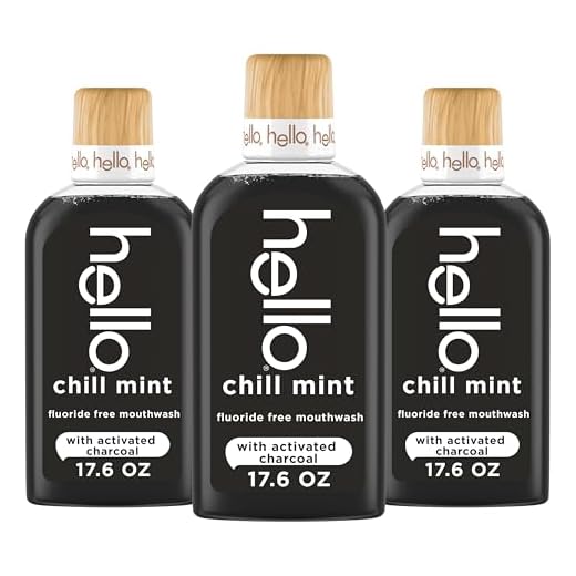 Hello Chill Mint Alcohol Free Mouthwash with Activated Charcoal, 17.6 Fl Oz, Fluoride Free Mouthwash with Farm Grown Mint and Coconut Oil, Vegan, Minty Oral Rinse (Pack of 3)