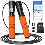 RENPHO Springseil, Smart Fitness Skipping Rope mit APP Daten Analyse, Workout-Jump Rope, Speed Rope für Fitnesstraining, Crossfit, Profi Sport, Springseil für Erwachsene, Damen, Herren(Orange)