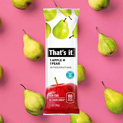 That's It. Apple + Pear 100% Natural Real Fruit Bar, Best High Fiber Vegan, Gluten Free Healthy Snack, Paleo For Children & Adults, Non Gmo No Added Sugar, No Preservatives Energy Food (12 Pack) #TOP3