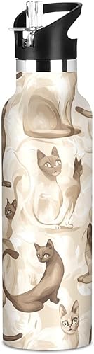 Miniatura 15 de Sweet Russian Blue Cats - Botellas de agua con aislamiento al vacío de doble pared blanca con pajitas a prueba de fugas, sin BPA, a prueba de fugas,