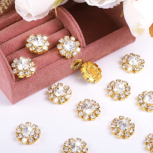 Wholesale 24Pcs 16Mm Gold Plated Metal Clear Rhinestone Glass Buttons Embellishments Bulk For Craft (Flat) #TOP3