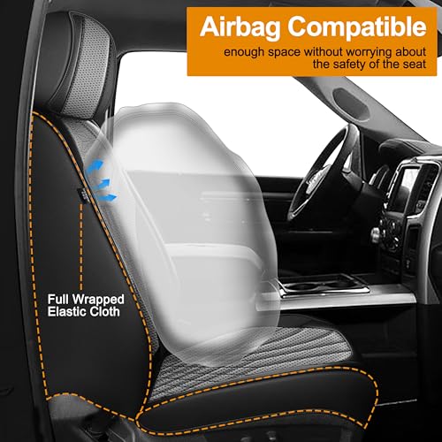 IKABEVEM Seat Covers Fit for Dodge RAM 1500 2002-2024 2025 2026: Custom Fit RAM 1500 2500 3500 Car Seat Cover Truck Pickup Crew Double Quad Cab Faux Leather(Curved Bench, Full Set, Black&Grey) by IKABEVEM - Image 3