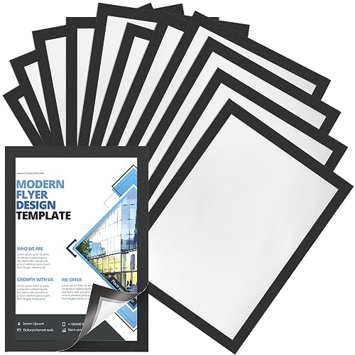 CYNNXIA A4 Magnetic Display Frame, 12 PCS Magnetic Picture Frames Self Adhesive Window Sign Holder Waterproof Info Pocket Holder for Documents Photos License Menus Certificate (Black)