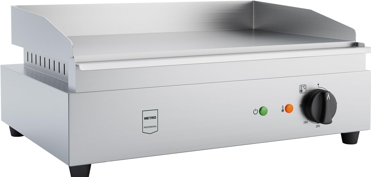 METRO Professional Plancha électrique GEG2101, inox, 55 x 41,7 x 24 cm, tiroir ramasse-jus amovible, Protection contre la surchauffe, argenté