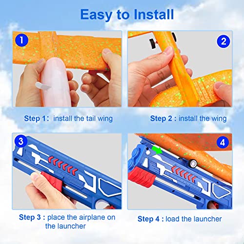 Popking 3 Pack Airplane Toys With Launcher, Throwing Led Foam Airplane Toy For Kids, 3 Flight Mode, Fun Outdoor Flying Toys Airplane Birthday Gifts For 4 5 6 7 8 9 10 11 12 Years Old Boys #TOP5