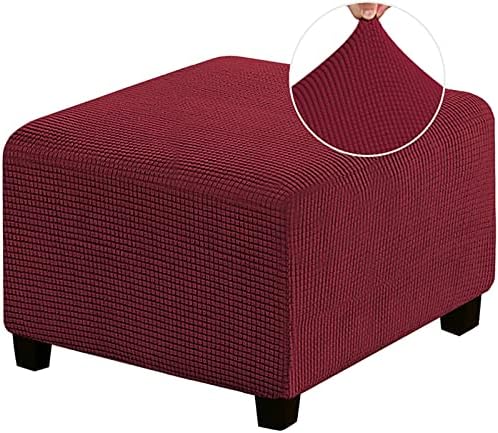 HJLRR Square Ottoman Cover, Feature Stretch Thick Soft Jacquard Fabric Footstool Protector Covers, Removable Anti-Slip Furniture Protectors Storage Foot Stool,dark Grey,M