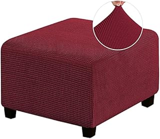 HJLRR Slipcovers Rectangle for Living Room Foot Stool Stretch Covers to Fit Ottoman Foot Rest, Checked Jacquard Fabric with Elastic Bottom, Removable Washable,black,L
